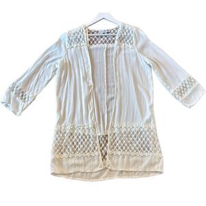 Kell Parker white  crochet open coverup robe size small